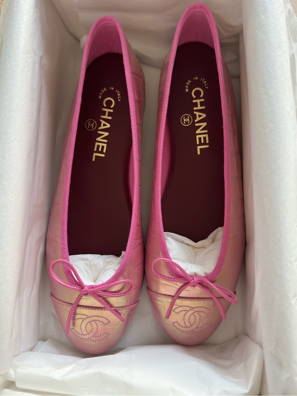 CHANEL Pink Croc Leather Ballet Flats 2026